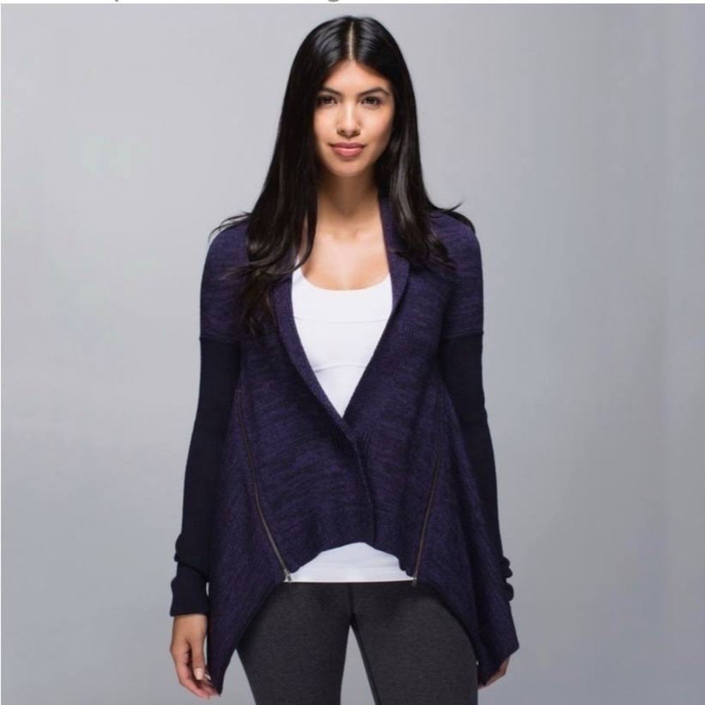 Lululemon Black Grape Going Grape Purple Merino Wool Wrap It Up Sweater Size 10